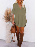 PCD3778-9-S, PCD3778-9-M, PCD3778-9-L, PCD3778-9-XL, Green Women's Swimsuit Cover Up Kimono Cardigan Short Sleeve Button Down Mini Short Blouse Dress