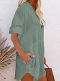 PCD3778-109-S, PCD3778-109-M, PCD3778-109-L, PCD3778-109-XL, Blue-green Women's Swimsuit Cover Up Kimono Cardigan Short Sleeve Button Down Mini Short Blouse Dress