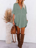 PCD3778-109-S, PCD3778-109-M, PCD3778-109-L, PCD3778-109-XL, Blue-green Women's Swimsuit Cover Up Kimono Cardigan Short Sleeve Button Down Mini Short Blouse Dress