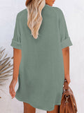 PCD3778-109-S, PCD3778-109-M, PCD3778-109-L, PCD3778-109-XL, Blue-green Women's Swimsuit Cover Up Kimono Cardigan Short Sleeve Button Down Mini Short Blouse Dress