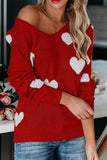 Women Valentine Heart Sweater V Neck Knit Pullover Sweater