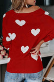 LC2722797-3-S, LC2722797-3-M, LC2722797-3-L, LC2722797-3-XL, Red Women Valentine Heart Sweater V Neck Knit Pullover Sweater