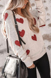 LC2722797-15-S, LC2722797-15-M, LC2722797-15-L, LC2722797-15-XL, Beige Women Valentine Heart Sweater V Neck Knit Pullover Sweater