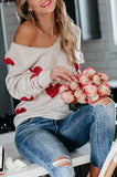 LC2722797-15-S, LC2722797-15-M, LC2722797-15-L, LC2722797-15-XL, Beige Women Valentine Heart Sweater V Neck Knit Pullover Sweater