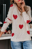 LC2722797-15-S, LC2722797-15-M, LC2722797-15-L, LC2722797-15-XL, Beige Women Valentine Heart Sweater V Neck Knit Pullover Sweater