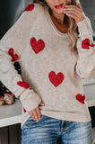 LC2722797-15-S, LC2722797-15-M, LC2722797-15-L, LC2722797-15-XL, Beige Women Valentine Heart Sweater V Neck Knit Pullover Sweater