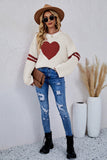 LC2722799-15-S, LC2722799-15-M, LC2722799-15-L, LC2722799-15-XL, Beige Valentine's Day Tops for Women Heart Graphic Wide Sleeves Sweater