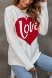 LC2722801-1-S, LC2722801-1-M, LC2722801-1-L, LC2722801-1-XL, White Love Heart Graphic Pattern Knit Pullover Sweater for Valentines Day