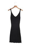 LC2211331-2-S, LC2211331-2-M, LC2211331-2-L, LC2211331-2-XL, LC2211331-2-2XL, Black Women's Summer Tank Dress Knit V Neck Sleeveless Bodycon Ribbed Dresses