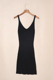 LC2211331-2-S, LC2211331-2-M, LC2211331-2-L, LC2211331-2-XL, LC2211331-2-2XL, Black Women's Summer Tank Dress Knit V Neck Sleeveless Bodycon Ribbed Dresses