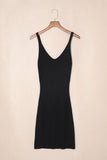 LC2211331-2-S, LC2211331-2-M, LC2211331-2-L, LC2211331-2-XL, LC2211331-2-2XL, Black Women's Summer Tank Dress Knit V Neck Sleeveless Bodycon Ribbed Dresses