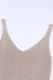 LC2211331-16-S, LC2211331-16-M, LC2211331-16-L, LC2211331-16-XL, Khaki Women's Summer Tank Dress Knit V Neck Sleeveless Bodycon Ribbed Dresses