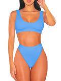 PSW6565-104-L, PSW6565-104-M, PSW6565-104-S, PSW6565-104-XL, Sky Blue Women's Push Up Two Piece Cheeky High Cut Swimsuit Bathing Suit Set
