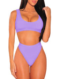 PSW6565-108-L, PSW6565-108-M, PSW6565-108-S, PSW6565-108-XL, Purple Women's Push Up Two Piece Cheeky High Cut Swimsuit Bathing Suit Set