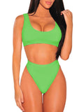 PSW6565-809-L, PSW6565-809-M, PSW6565-809-S, PSW6565-809-XL, Green Women's Push Up Two Piece Cheeky High Cut Swimsuit Bathing Suit Set
