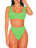 PSW6565-809-L, PSW6565-809-M, PSW6565-809-S, PSW6565-809-XL, Green Women's Push Up Two Piece Cheeky High Cut Swimsuit Bathing Suit Set