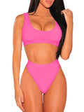 PSW6565-1010-L, PSW6565-1010-M, PSW6565-1010-S, PSW6565-1010-XL, Pink Women's Push Up Two Piece Cheeky High Cut Swimsuit Bathing Suit Set
