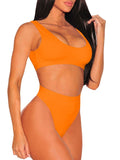 PSW6565-2014-L, PSW6565-2014-M, PSW6565-2014-S, PSW6565-2014-XL, Orange Women's Push Up Two Piece Cheeky High Cut Swimsuit Bathing Suit Set