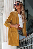LC852449-7-S, LC852449-7-M, LC852449-7-L, LC852449-7-XL, Yellow Women Velvet Blazer Jacket Relaxed fit Casual Outerwear