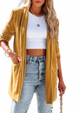 LC852449-7-S, LC852449-7-M, LC852449-7-L, LC852449-7-XL, Yellow Women Velvet Blazer Jacket Relaxed fit Casual Outerwear