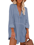 PCD3680-104-S, PCD3680-104-M, PCD3680-104-L, PCD3680-104-XL, Sky Blue Women's Swim Cover Up Cardigan Bathing Suit Coverup Summer Button Down Shirt Blouse Dresses