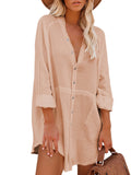 PCD3680-21-S, PCD3680-21-M, PCD3680-21-L, PCD3680-21-XL, Flesh Women's Swim Cover Up Cardigan Bathing Suit Coverup Summer Button Down Shirt Blouse Dresses
