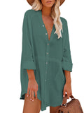 PCD3680-9-S, PCD3680-9-M, PCD3680-9-L, PCD3680-9-XL, Green Women's Swim Cover Up Cardigan Bathing Suit Coverup Summer Button Down Shirt Blouse Dresses