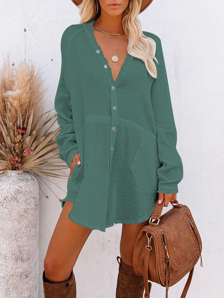 PCD3680-9-S, PCD3680-9-M, PCD3680-9-L, PCD3680-9-XL, Green Women's Swim Cover Up Cardigan Bathing Suit Coverup Summer Button Down Shirt Blouse Dresses