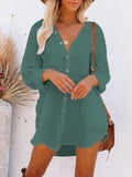 PCD3680-9-S, PCD3680-9-M, PCD3680-9-L, PCD3680-9-XL, Green Women's Swim Cover Up Cardigan Bathing Suit Coverup Summer Button Down Shirt Blouse Dresses