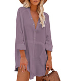 PCD3680-8-S, PCD3680-8-M, PCD3680-8-L, PCD3680-8-XL, Pueple Women's Swim Cover Up Cardigan Bathing Suit Coverup Summer Button Down Shirt Blouse Dresses
