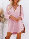 PCD3680-6-S, PCD3680-6-M, PCD3680-6-L, PCD3680-6-XL, Rose Red Women's Swim Cover Up Cardigan Bathing Suit Coverup Summer Button Down Shirt Blouse Dresses