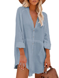 PCD3680-4-S, PCD3680-4-M, PCD3680-4-L, PCD3680-4-XL, light blue Women's Swim Cover Up Cardigan Bathing Suit Coverup Summer Button Down Shirt Blouse Dresses