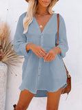 PCD3680-4-S, PCD3680-4-M, PCD3680-4-L, PCD3680-4-XL, light blue Women's Swim Cover Up Cardigan Bathing Suit Coverup Summer Button Down Shirt Blouse Dresses