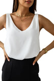 LC2567769-1-S, LC2567769-1-M, LC2567769-1-L, LC2567769-1-XL, LC2567769-1-2XL, White Deep V Neck Loose Tank Top Loose Sleeveless T Shirt Blouse
