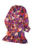 LC6113203-8-S, LC6113203-8-M, LC6113203-8-L, LC6113203-8-XL, Purple Women's Abstract Print Ruffled Drawstring High Waist Mini Dress with Belt