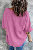 LC25112185-1010-S, LC25112185-1010-M, LC25112185-1010-L, LC25112185-1010-XL, LC25112185-1010-2XL, Pink Women's Casual Short Sleeve T Shirts V Neck Chest Pocket Knit Blouse Top