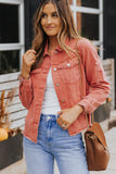 LC8511504-3-S, LC8511504-3-M, LC8511504-3-L, LC8511504-3-XL, LC8511504-3-2XL, Red Women's Jean Jacket Long Sleeve Lapel Distressed Raw Hem Buttons Denim Coat