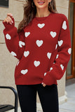 LC2722793-3-S, LC2722793-3-M, LC2722793-3-L, LC2722793-3-XL, Red Womens Heart Print Pullover Sweaters Valentine Tops