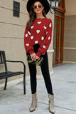 LC2722793-3-S, LC2722793-3-M, LC2722793-3-L, LC2722793-3-XL, Red Womens Heart Print Pullover Sweaters Valentine Tops