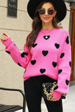 LC2722793-6-S, LC2722793-6-M, LC2722793-6-L, LC2722793-6-XL, Rose Womens Heart Print Pullover Sweaters Valentine Tops