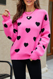 LC2722793-6-S, LC2722793-6-M, LC2722793-6-L, LC2722793-6-XL, Rose Womens Heart Print Pullover Sweaters Valentine Tops