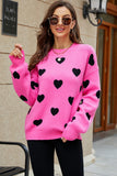 LC2722793-6-S, LC2722793-6-M, LC2722793-6-L, LC2722793-6-XL, Rose Womens Heart Print Pullover Sweaters Valentine Tops