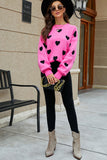 LC2722793-6-S, LC2722793-6-M, LC2722793-6-L, LC2722793-6-XL, Rose Womens Heart Print Pullover Sweaters Valentine Tops
