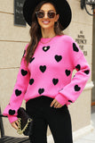 LC2722793-6-S, LC2722793-6-M, LC2722793-6-L, LC2722793-6-XL, Rose Womens Heart Print Pullover Sweaters Valentine Tops