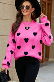 LC2722793-6-S, LC2722793-6-M, LC2722793-6-L, LC2722793-6-XL, Rose Womens Heart Print Pullover Sweaters Valentine Tops