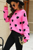 LC2722793-6-S, LC2722793-6-M, LC2722793-6-L, LC2722793-6-XL, Rose Womens Heart Print Pullover Sweaters Valentine Tops