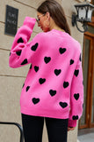LC2722793-6-S, LC2722793-6-M, LC2722793-6-L, LC2722793-6-XL, Rose Womens Heart Print Pullover Sweaters Valentine Tops