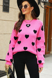 LC2722793-6-S, LC2722793-6-M, LC2722793-6-L, LC2722793-6-XL, Rose Womens Heart Print Pullover Sweaters Valentine Tops