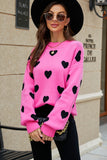 LC2722793-6-S, LC2722793-6-M, LC2722793-6-L, LC2722793-6-XL, Rose Womens Heart Print Pullover Sweaters Valentine Tops