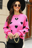 LC2722793-6-S, LC2722793-6-M, LC2722793-6-L, LC2722793-6-XL, Rose Womens Heart Print Pullover Sweaters Valentine Tops